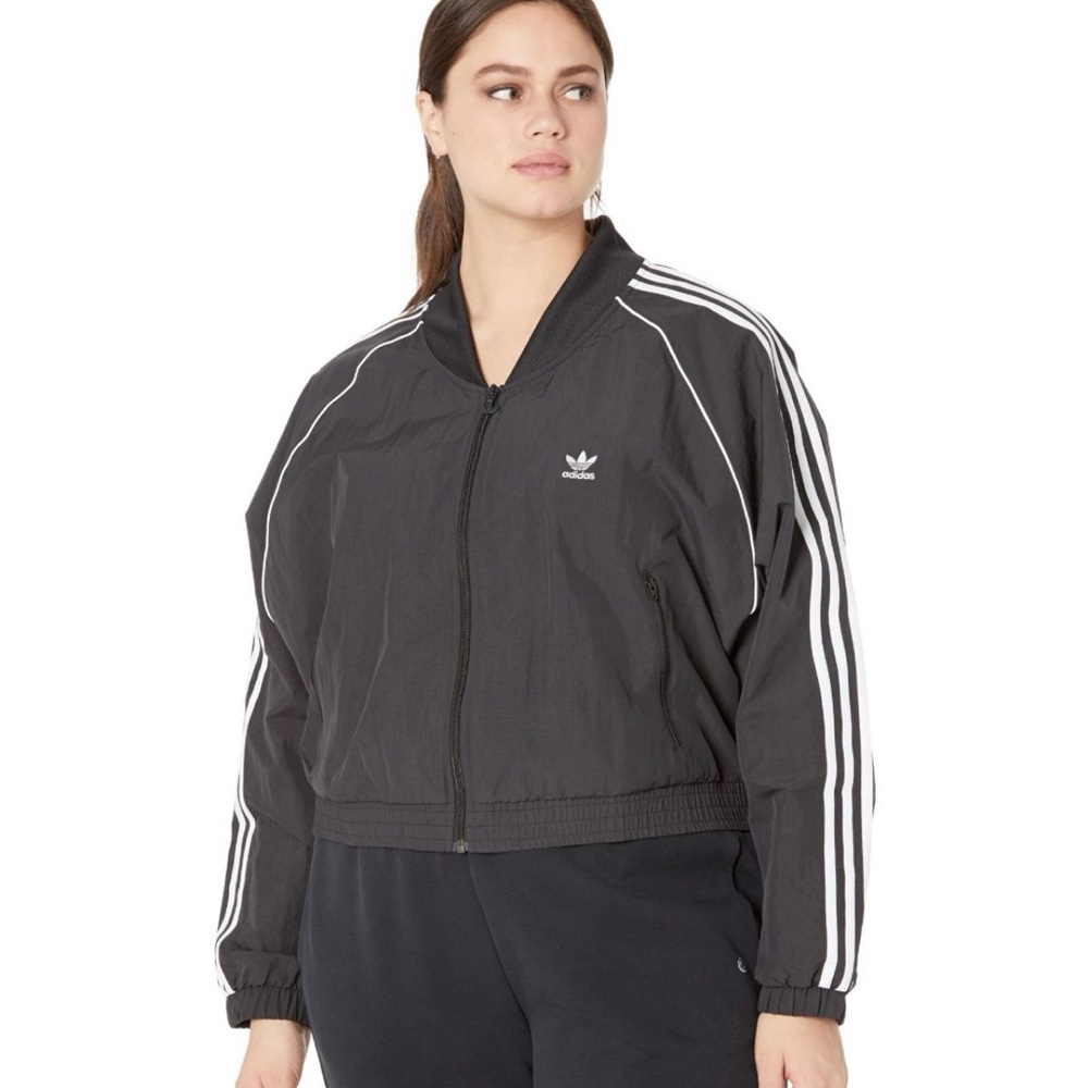 NWT $80 Adidas Originals Women Plus 1X Black and White Track Top Crop Jacket